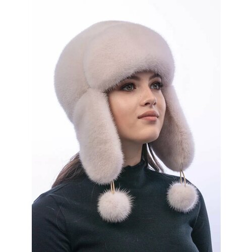 фото Шапка ушанка semi fur для женщин, размер 56-58, розовый, бежевый, белый
