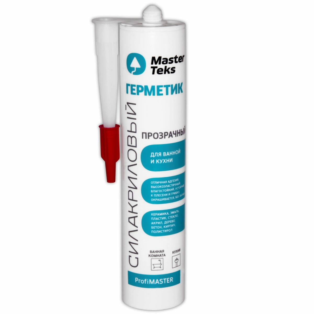 Герметик силакриловый для ванной и кухни, Прозрачный, MasterTeks PM 290мл (россия)
