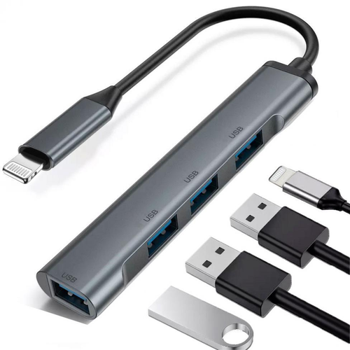 USB разветвитель Lightning - USB 3.0 / USB HUB - концентратор для iPhone серый, серебристый