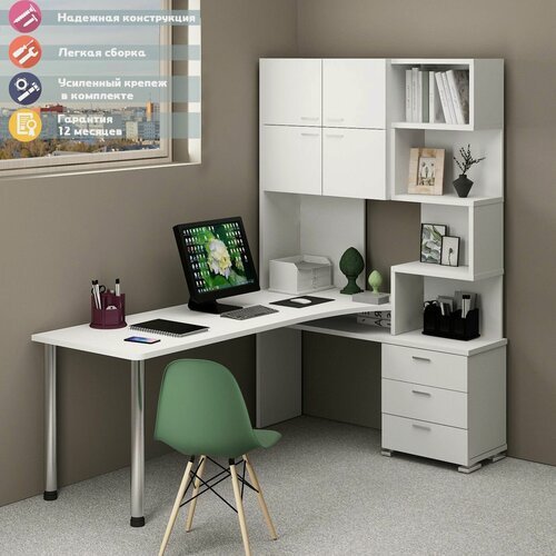 Изображение товара Стол компьютерный Мэрдэс СР-500М/190 бе-прав Белый, с надстройкой, угловой, 130х190х199 см