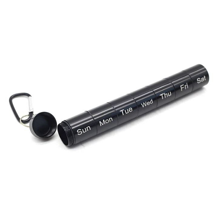 Картинки Таблетница дорожная AV&AA "С делителем", металл, 7 отсеков, чёрная