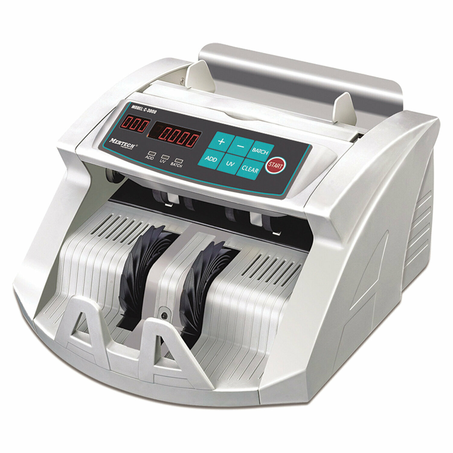 Счетчик банкнот Mertech C-3000 White, 1000 банкнот/мин, ИК, УФ детекция, фасовка, белый (5517)