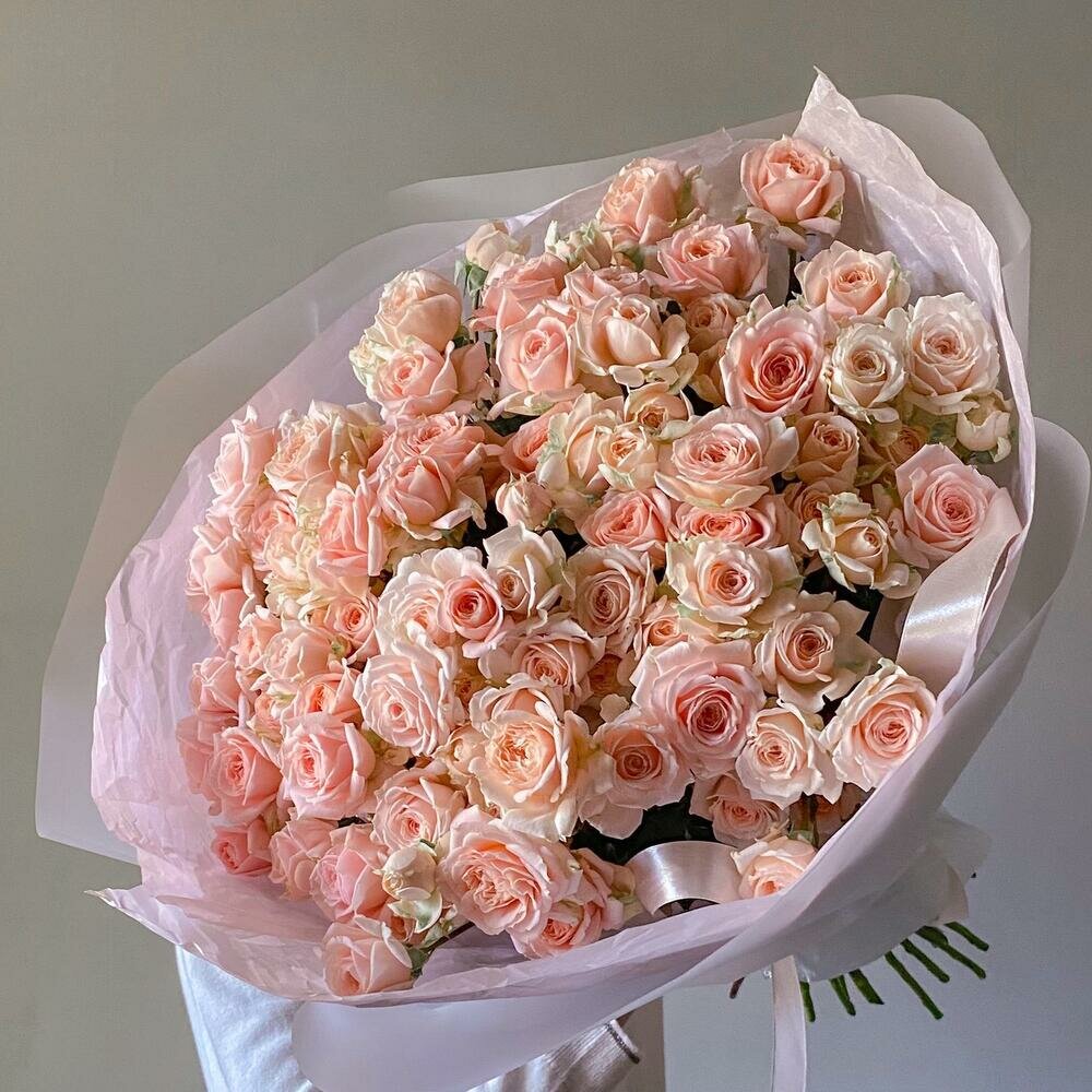 Монобукет "Букет нежных роз", розы кустовые, 60см, розовые, для женщин, мам, учителей, любимых — фото 1