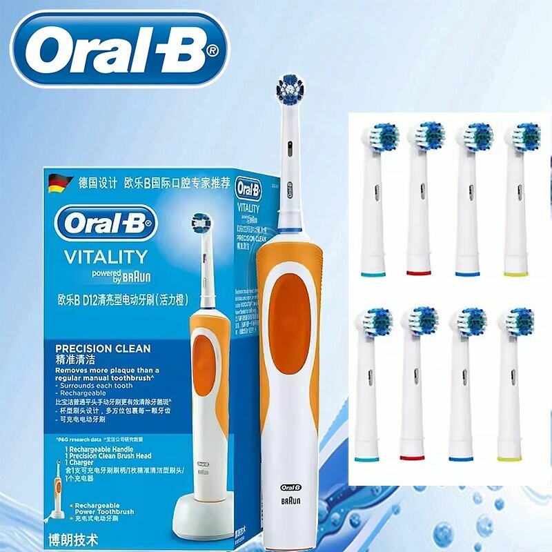 Oral B Электрическая зубная щетка . 8 шт Головка зубной щетки. (Оранжевый) D12+