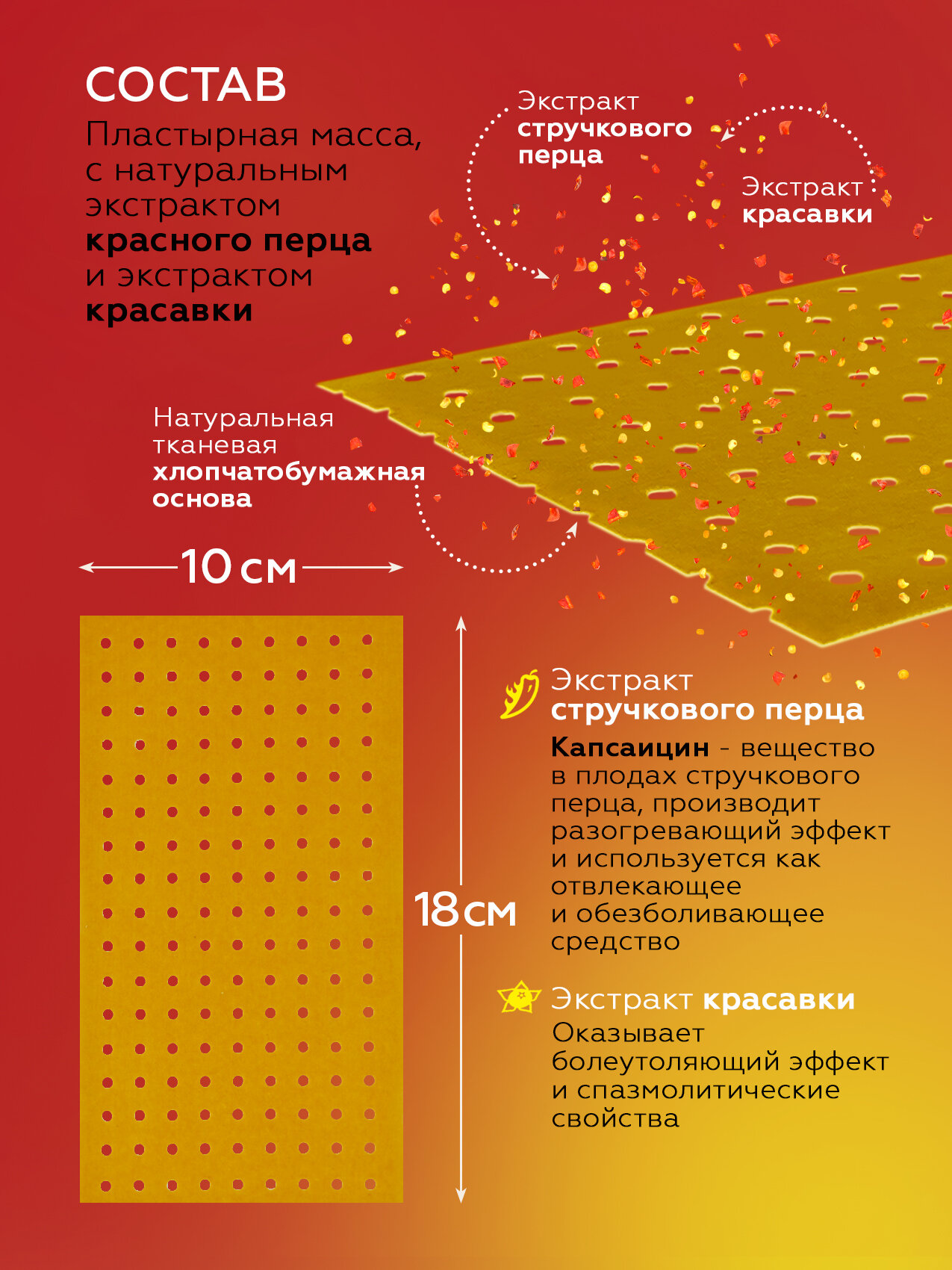 Картинки Перцовый пластырь "Доктор Перец" обезболивающий и согревающий перфорированный 10х18 см 10 шт