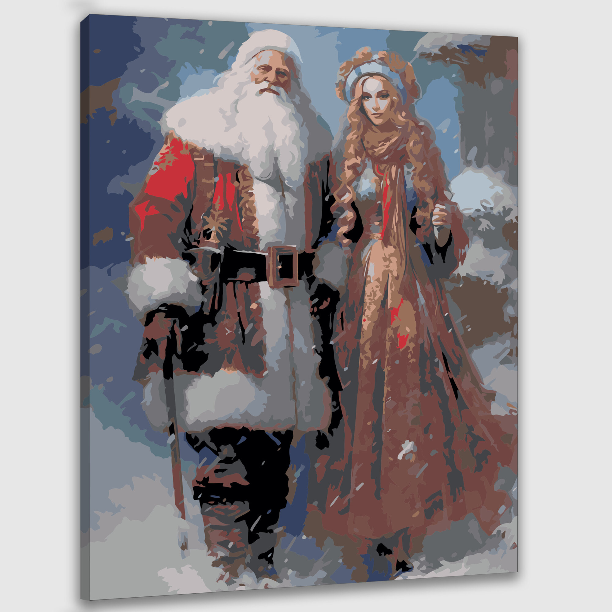 Картина по номерам 40x50 см, Дед Мороз, Снегурочка, масляные краски, фактурные мазки, глубина, объемность, теплые тона