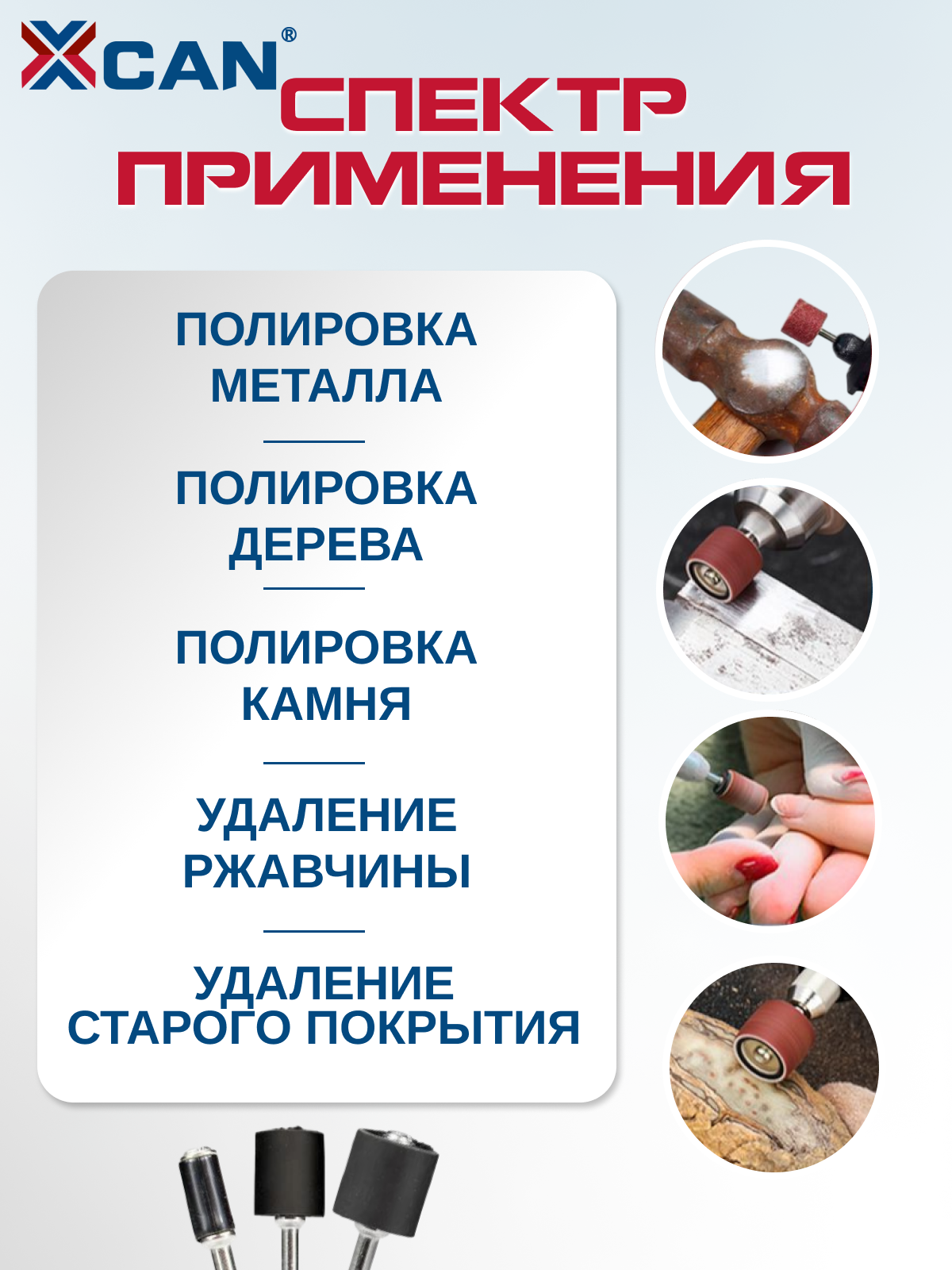 Набор шлифовальных барабанов для гравера XCAN 80 грит, с оправками 12,7мм, 102 предмета — фото 1