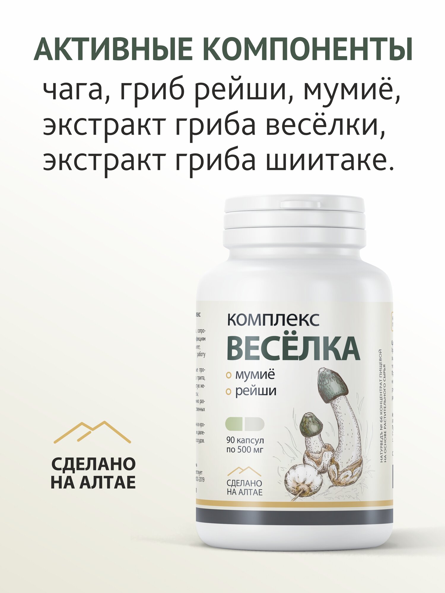 Картинки Гриб Веселка экстракт с чагой Рейши комплекс для здоровья, иммунитет, 90 капсул