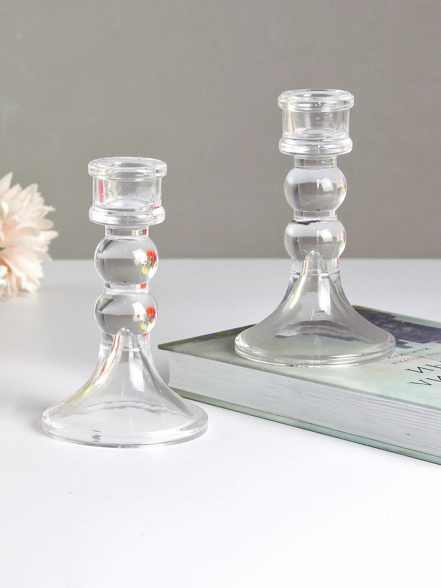 Подсвечники для столовых свечей Бьянка 2 шт 13 см прозрачные