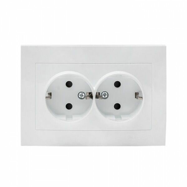 Розетка Валенсия 2-местная с/з 16А белая с защ. штор. EKF PROxima
