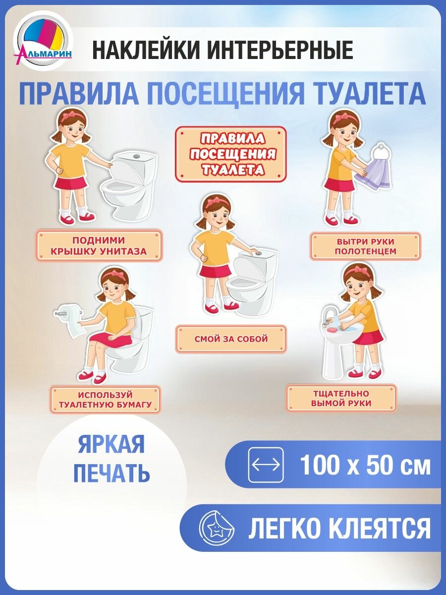 Наклейка Правила посещения туалета (девочка)