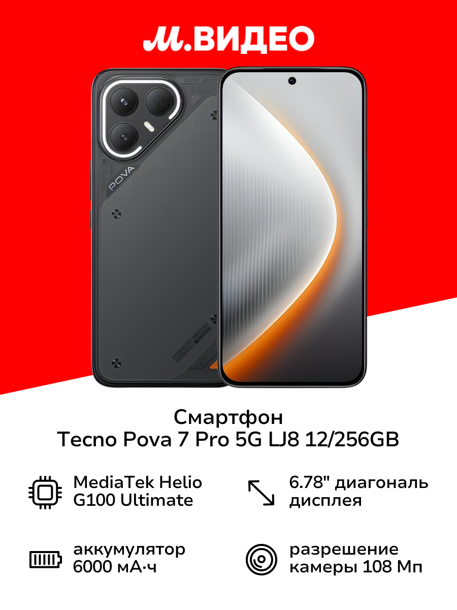 Смартфон Tecno POVA 7 Pro 5G LJ8 12/256GB Geek Black
