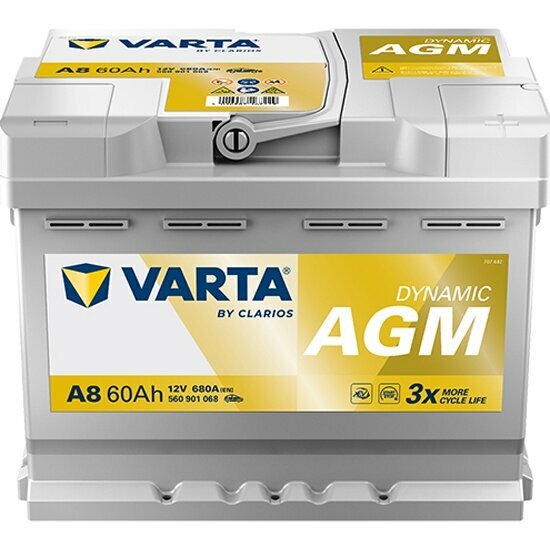 Аккумулятор Varta D52/A8 Silver Dynamic AGM 560 901 068 242x175x190 обратная полярность 60 Ач