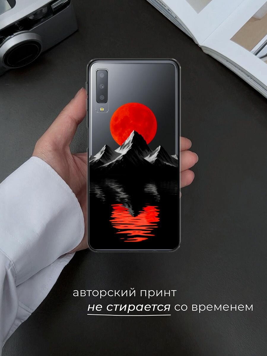 Чехол на Samsung Galaxy A7 2018 / Самсунг Галакси А7 2018 с принтом Черная гора, прозрачный — фото 1