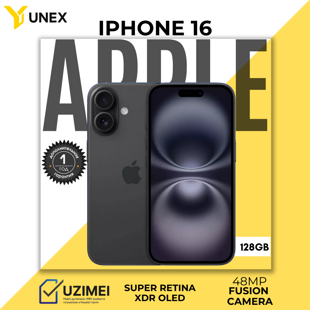 Смартфон Apple iPhone 16 128GB Black (nanoSIM и eSIM IMEI зарегистрирован)
