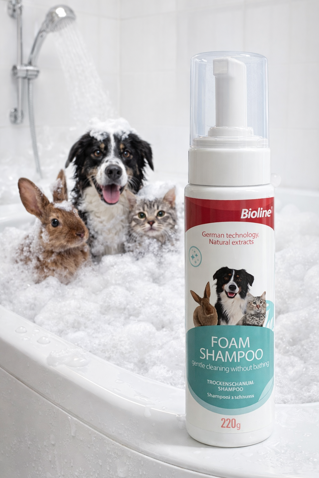 Мягкий пенящийся шампунь Bioline для домашних животных - 220 г