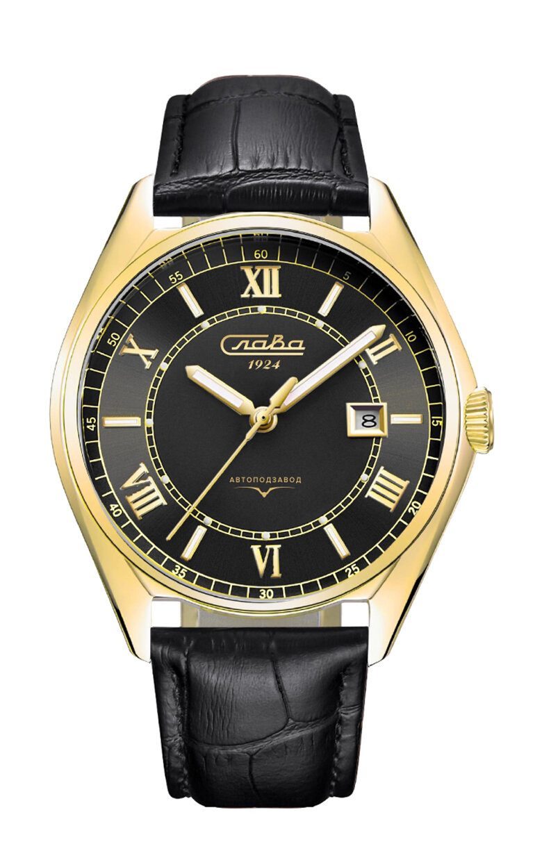 Наручные часы Слава Традиция, черный, золотой