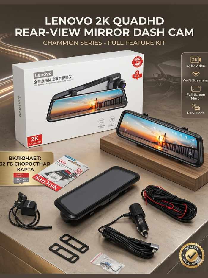 Видеорегистратор Lenovo 2K Wifi QUADHD полный сенсорный экран