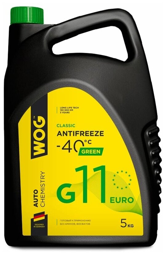 Антифриз зеленый охлаждающая жидкость G11 (-40C) WOG WGC0104 5 кг
