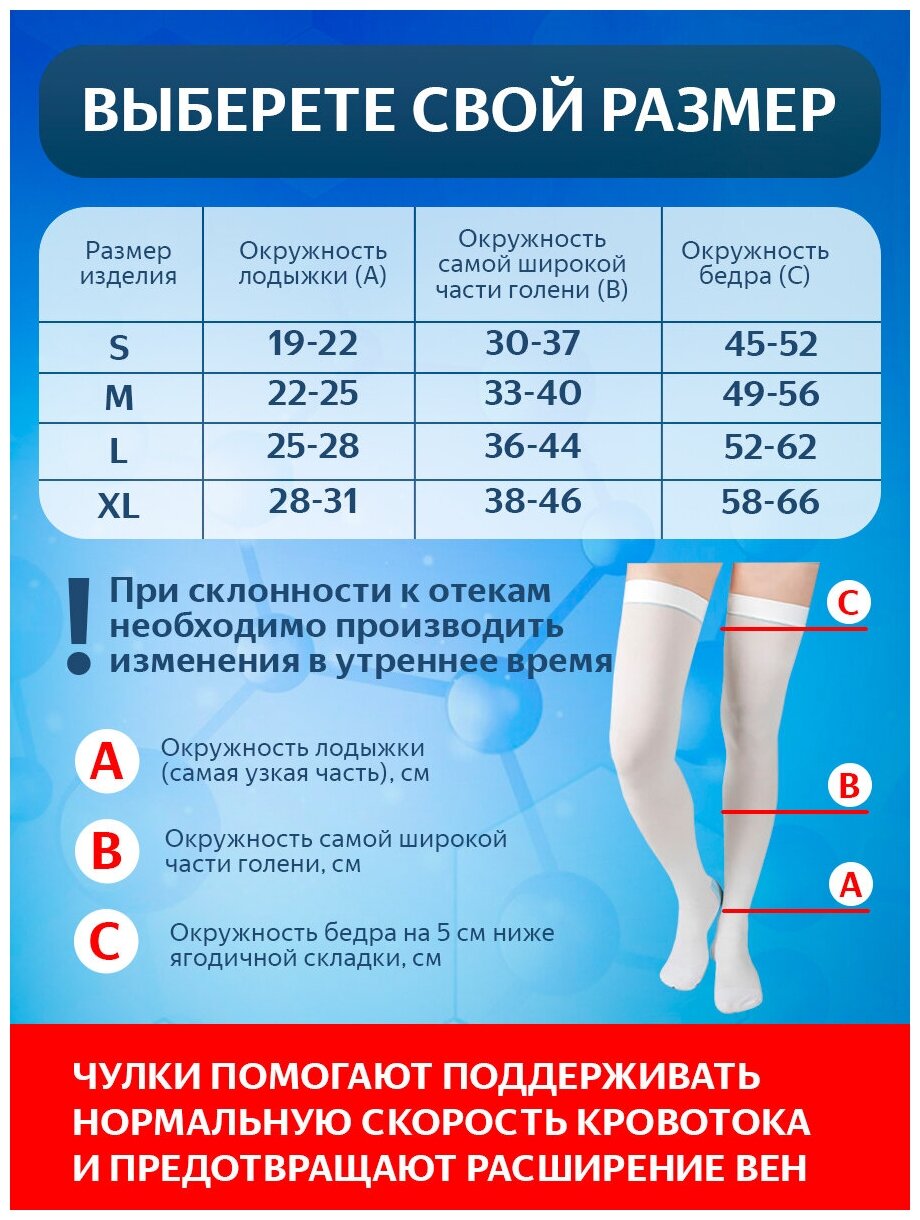 Компрессионные чулки для женщин 1 класс компрессии, размер L, белые, для операции, после операции, при варикозе — фото 1