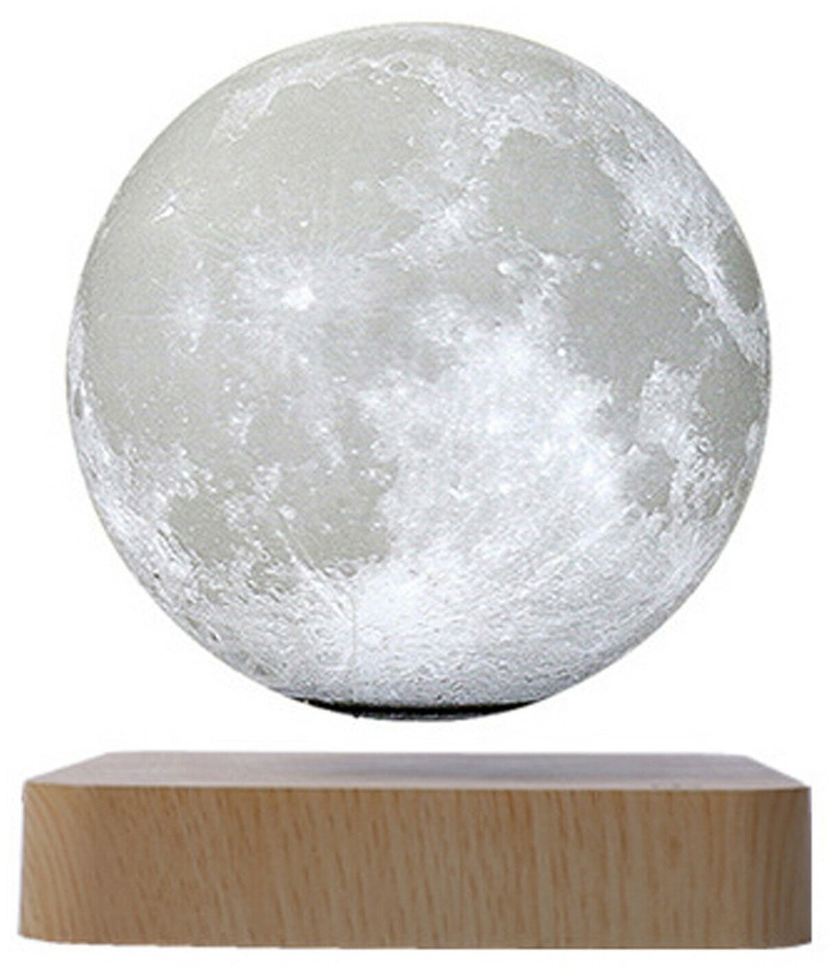 Левитирующая Луна 14 см на подставке светлое дерево