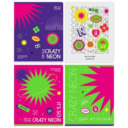 BG Упаковка тетрадей Crazy neon, Т5ск48 11023, 4 шт., клетка, 48 л., 4 шт., Рисунок