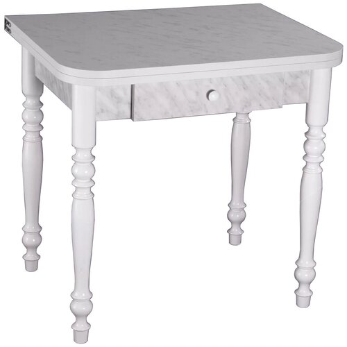 Стол раскладной с ящиком. Белый мрамор