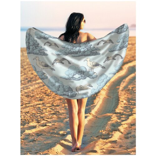 фото Парео и пляжный коврик joyarty "облачные чайки", трикотаж 150 см