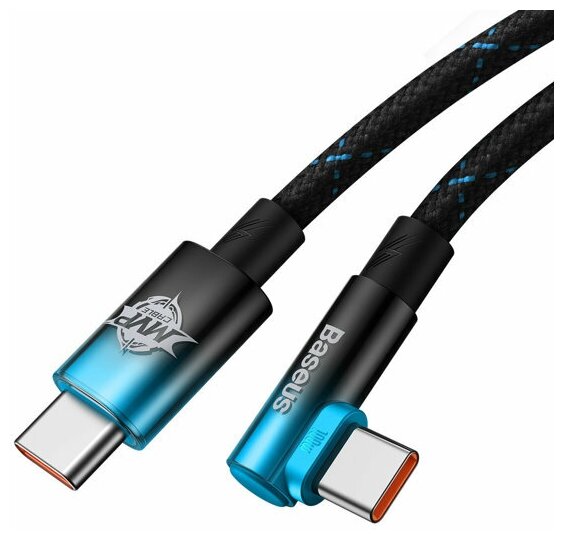 Кабель для игр Baseus MVP 2 Elbow-shaped Fast Charging Data Cable, Type-C to Type-C, 100 Вт, 2 м, Черный+Синий, CAVP000721