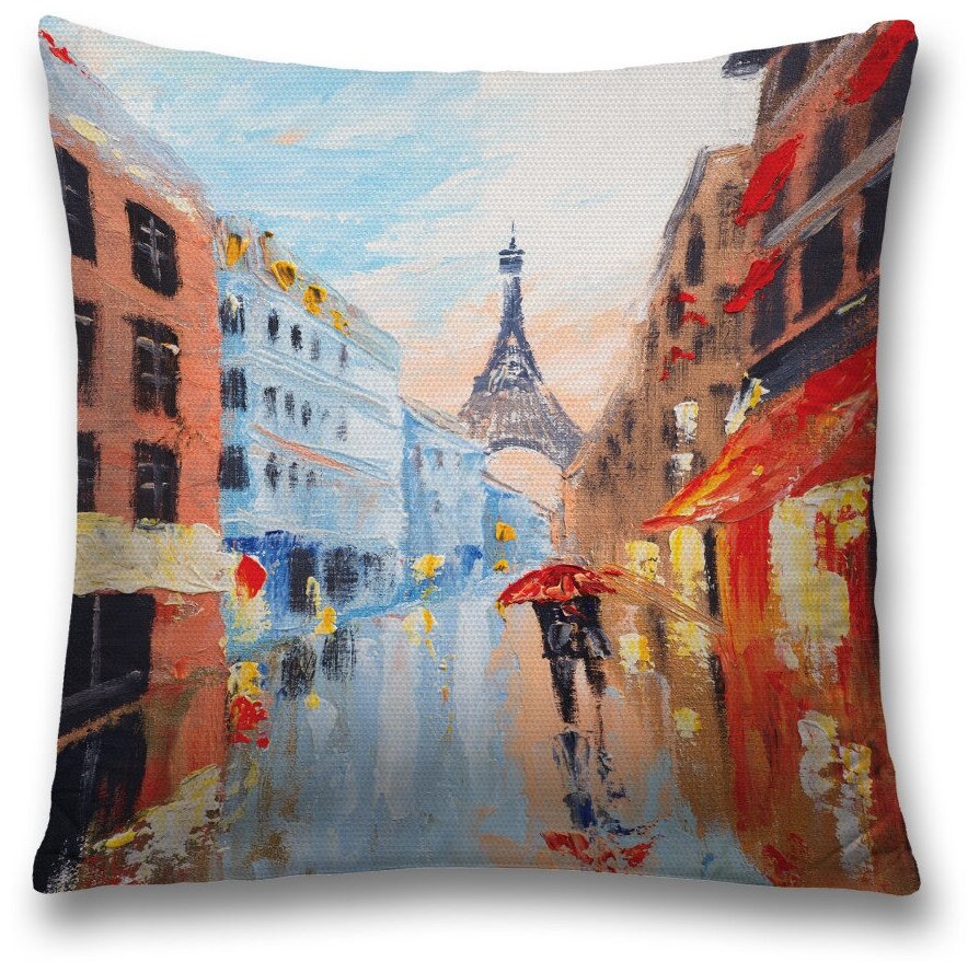 Наволочка декоративная на молнии, чехол на подушку JoyArty "В париже под дождем" 45х45 см