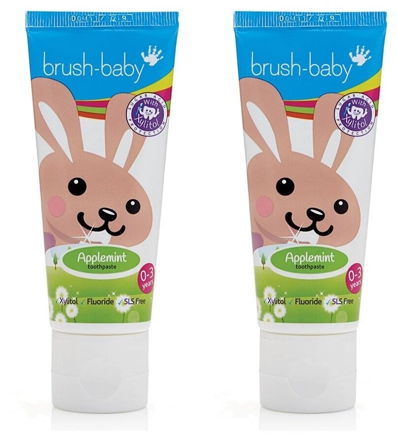 Детская зубная паста Brush-baby от 0 до 3 лет Яблоко-мята (2 штуки)