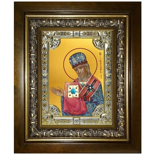 Икона Иоасаф епископ Белгородский святитель в деревянном киоте святитель иоасаф епископ белгородский икона в широком киоте 16 5 18 5 см