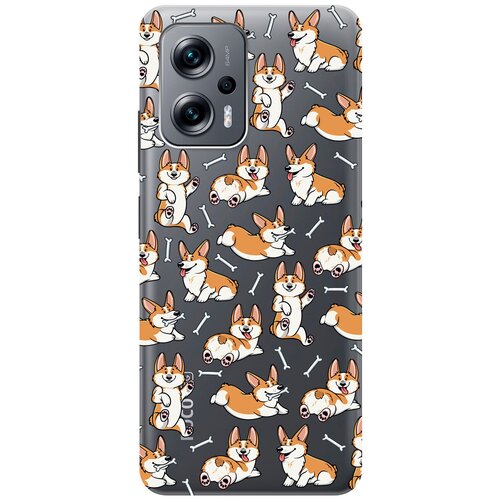 Силиконовый чехол с принтом Corgi Pattern для Poco X4 GT / Xiaomi Redmi Note 11T Pro / 11T Pro+ / Поко Х4 ГТ / Сяоми Редми Ноут 11Т / 11Т Про+ чехол книжка на poco x4 gt xiaomi redmi note 11t pro 11t pro поко х4 гт сяоми редми ноут 11т 11т про с 3d принтом charming line бордовый