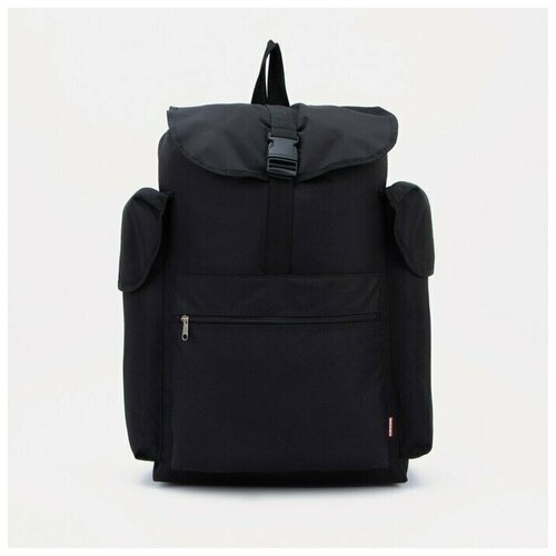 Рюкзак туристический, отдел на шнурке, 3 наружных кармана, цвет чёрный