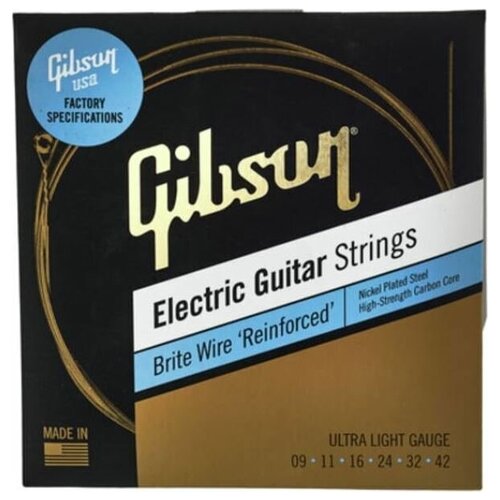 Струны для электрогитары, .09-.042 - GIBSON SEG-BWR9 BRITE WIRE REINFORCED ELECTIC GUITAR STRINGS, ULTRA LIGHT GAUGE