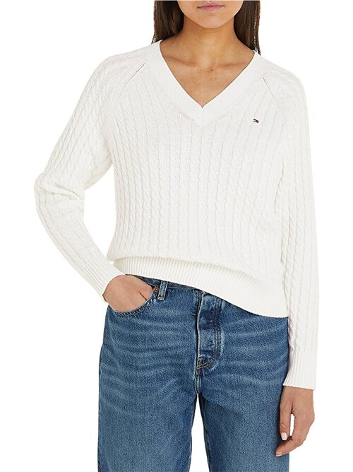 Пуловер TOMMY HILFIGER, размер XS, белый