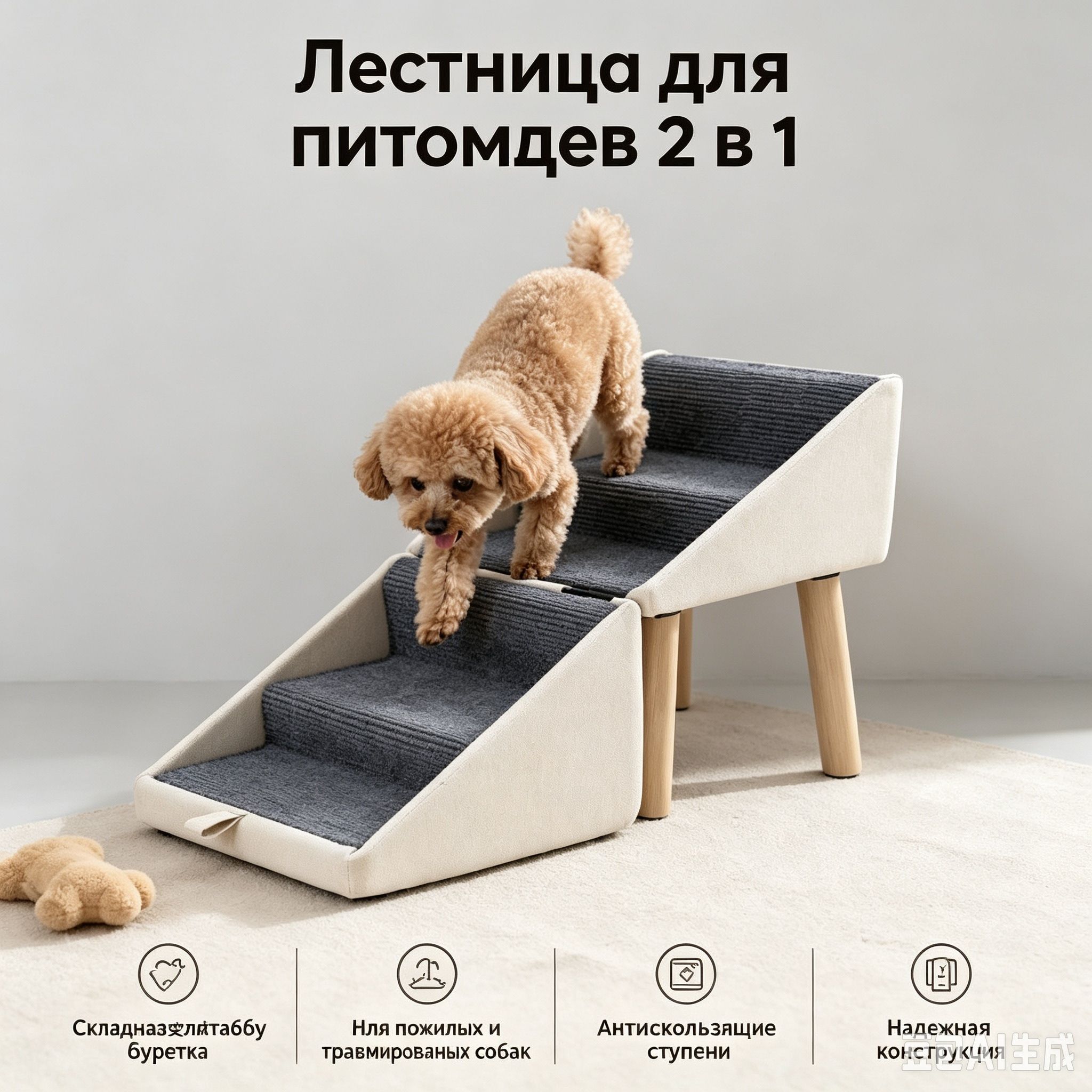 Лестница для питомцев складная большая, 2 в 1 табуретка, для пожилых, коротколапых и травмированных собак