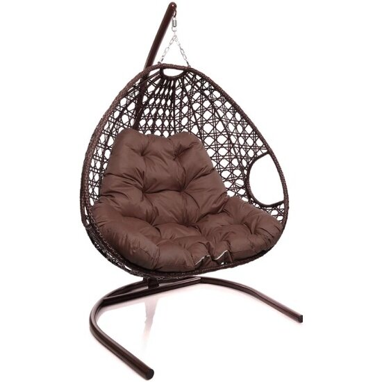 Подвесное кресло M-group для двоих люкс с ротангом коричневое, коричневая подушка