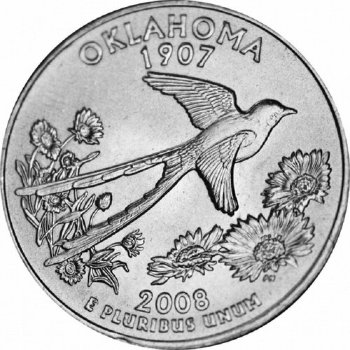 (046d) Монета США 2008 год 25 центов Оклахома Медь-Никель UNC