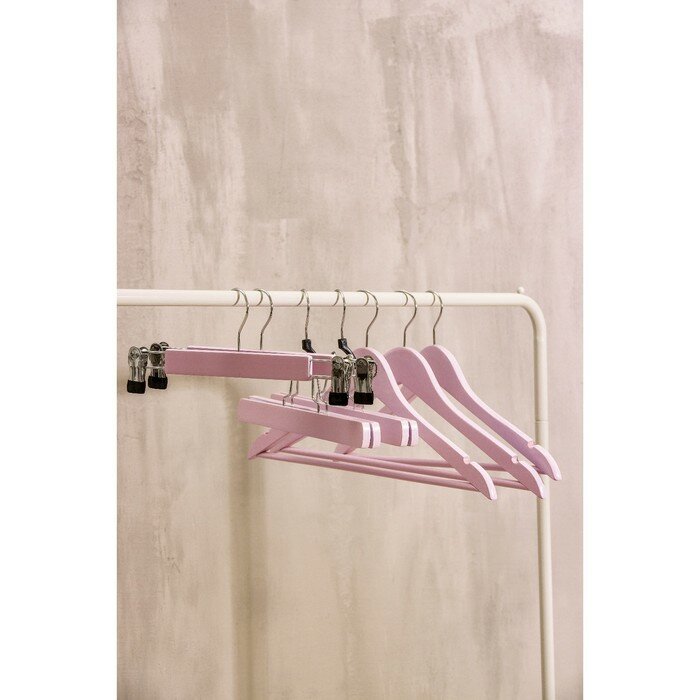 Вешалка деревянная для брюк и юбок "Тэри", 2 шт, 30х17х2,4 см, цвет розовый - фотография № 18