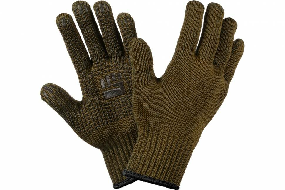 Трикотажные перчатки Фабрика перчаток, 2-слойные, с ПВХ, 7.5 класс, 6 нитей, оливковые, р. ХL/10 6-75-2С-ОЛ-(XL)