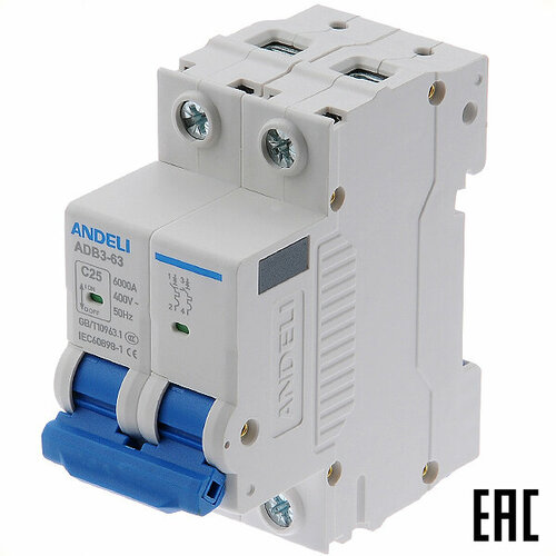 Автоматический выключатель на Din-рейку ADL01-804 ANDELI ADB3-63/2P C25A/2п/ 6кА
