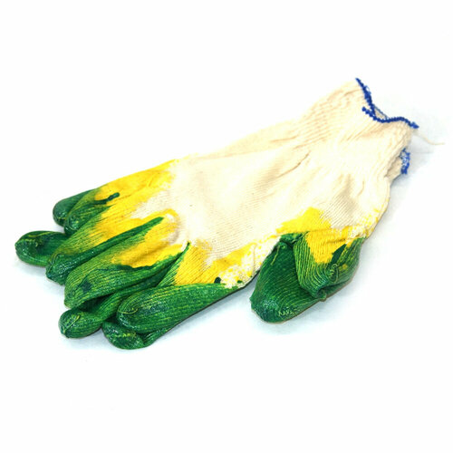 Перчатки рабочие хлопчатобумажные с латексным покрытием зеленые рабочие перчатки меланж с латексным покрытием
