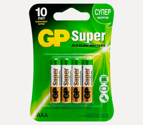 Изображение товара Батарейки GP Super, AAA, щелочные, блистер, 800mAh, 1.5V, 4шт
