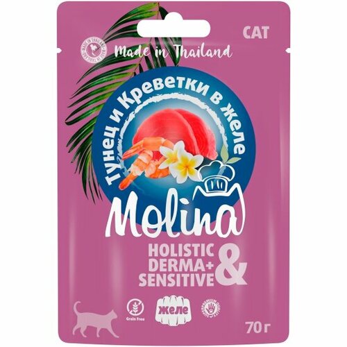 Корм влажный MOLINA для кошек Тунец и Креветки в желе, 70 г (24 шт.)