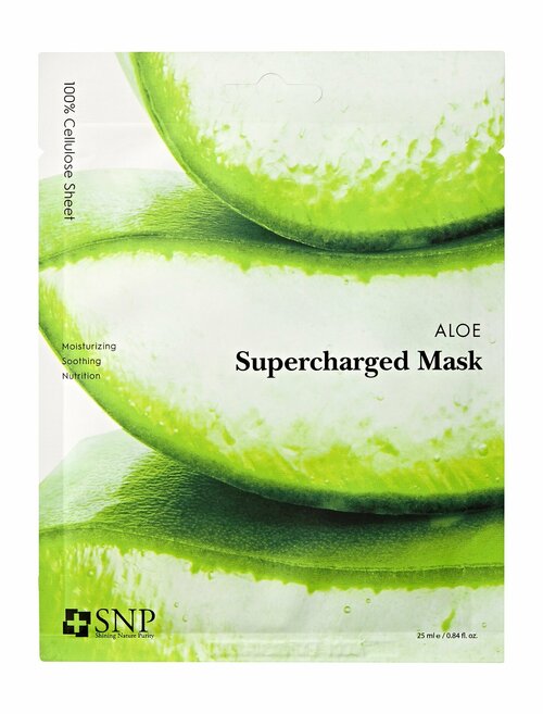 SNP Aloe Supercharged Mask Маска тканевая для лица успокаивающая с экстрактом алое вера, 25 мл