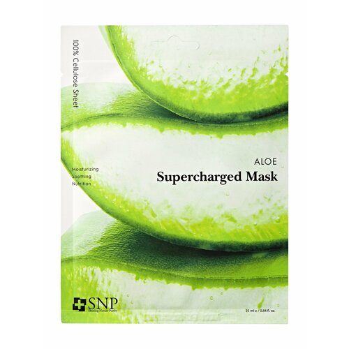 SNP Aloe Supercharged Mask Маска тканевая для лица успокаивающая с экстрактом алое вера, 25 мл