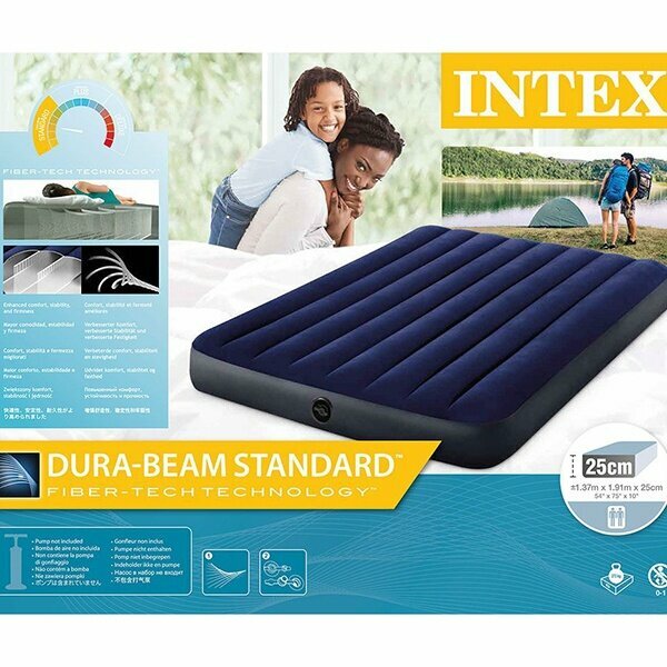 Надувной матрас Intex Full Classic Downy, 191 см x 137 см x 25 см, с флокированным покрытием — фото 1
