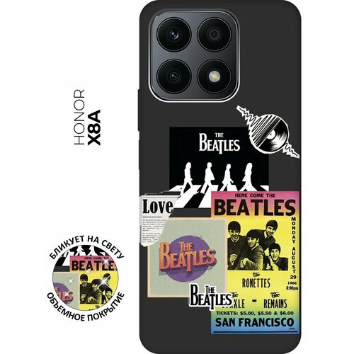 Матовый чехол Beatles Stickers для Honor X8a / Хонор Х8А с 3D эффектом черный черный, желтый