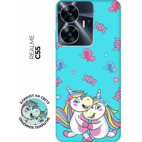 Матовый чехол Unicorns and Candies для Realme C55 / Рилми С55 с 3D эффектом мятный матовый чехол unicorns and candies для realme 9i рилми 9и с 3d эффектом розовый